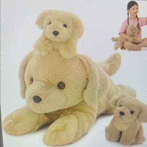 Golden Retriever Plush Tan Dog Toy Set Mommy Puppy Surprise w/babies inside 18”